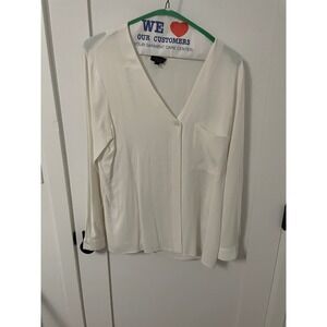 Topshop‎ Ivory V-Neck Long Sleeve Blouse Women's Size 12 Casual Career Top